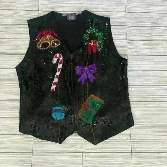 Vintage Modi sequin Christmas Holiday Vest - Picture 1 of 6